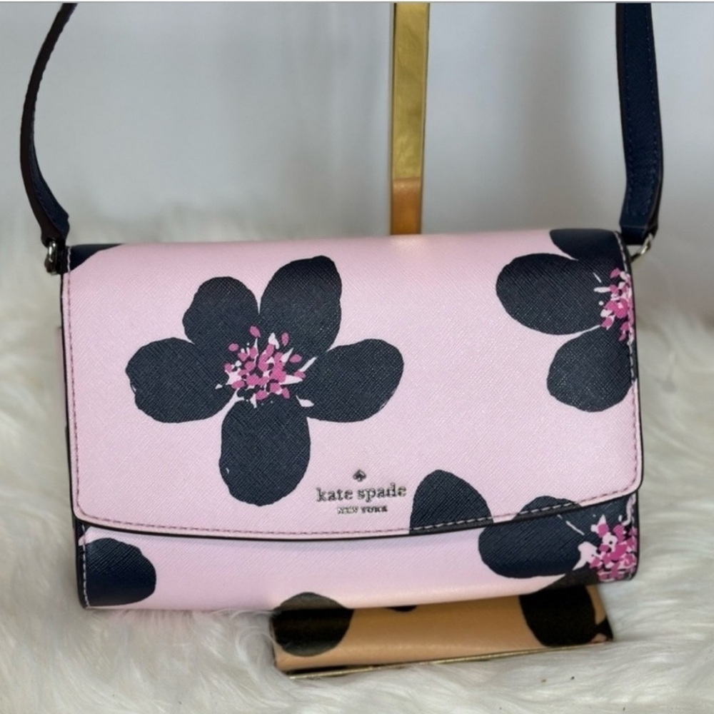 NWOT Kate Spade Pink and Black Floral Crossbody Bag